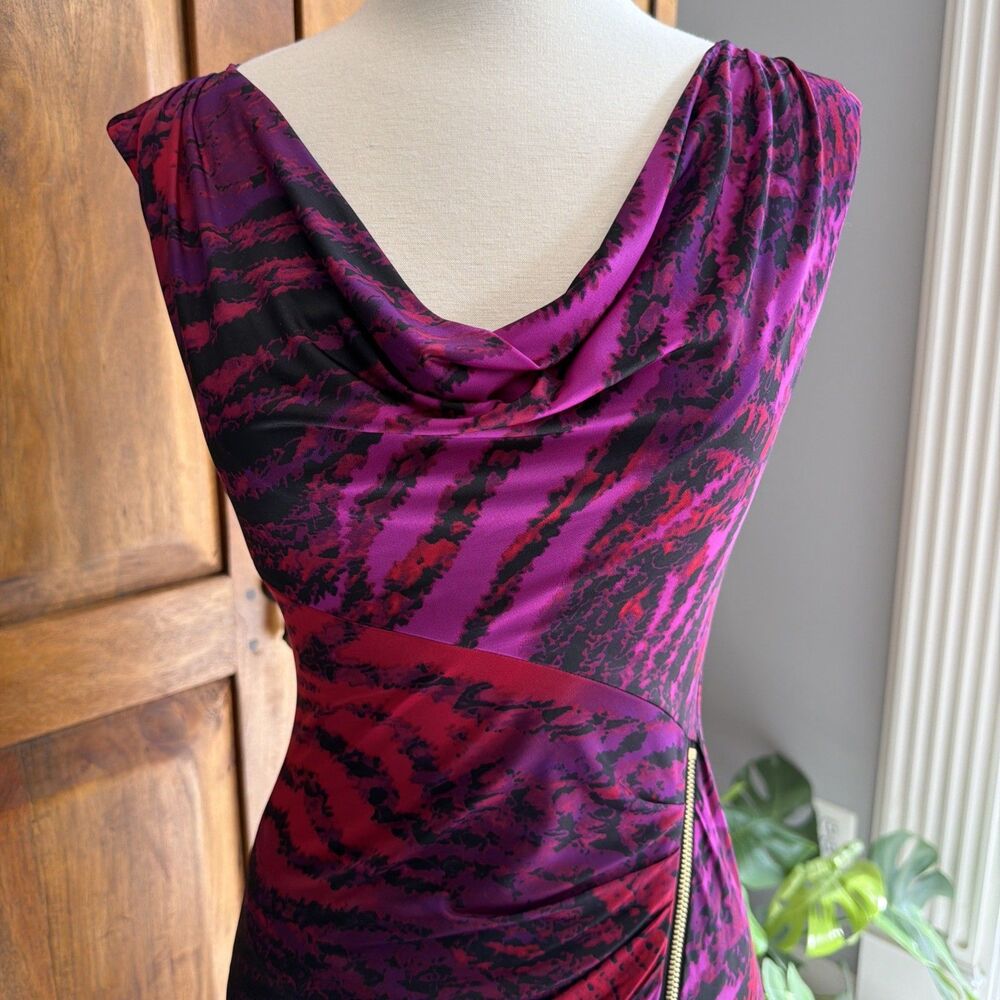 Vintage Y2K Cache Bodycon Bold Animal Print High Zippered Leg Maxi Dress Size XS - Picture 2 of 8